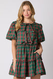 Christmas Bubble Sleeve Mini Dress- PreOrder