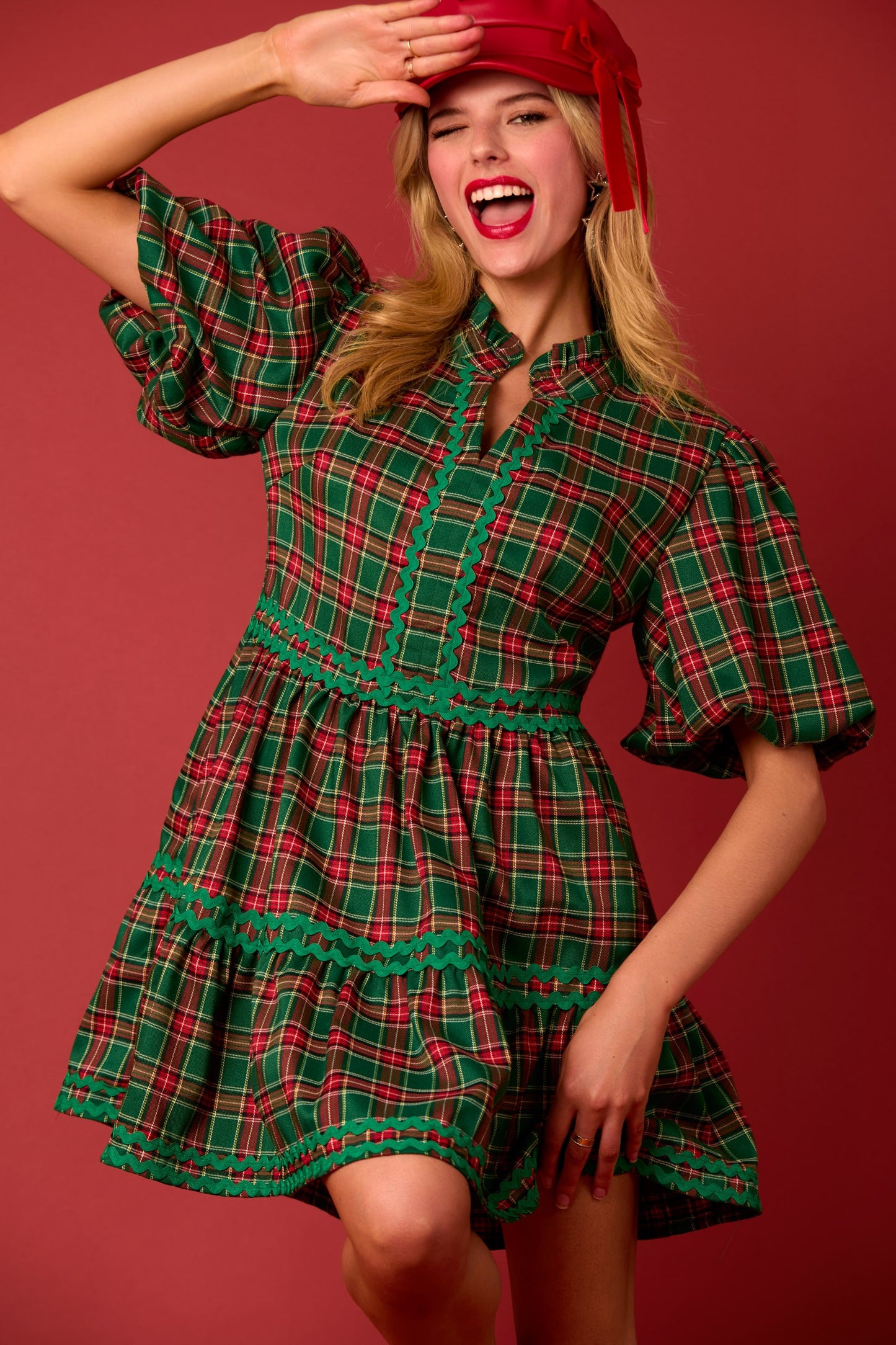 Christmas Plaid Mini Tiered Dress- PreOrder