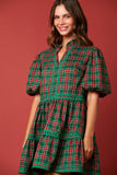 Christmas Plaid Mini Tiered Dress- PreOrder