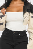 Two-Tone Puff Sleeve Bomber Jacket