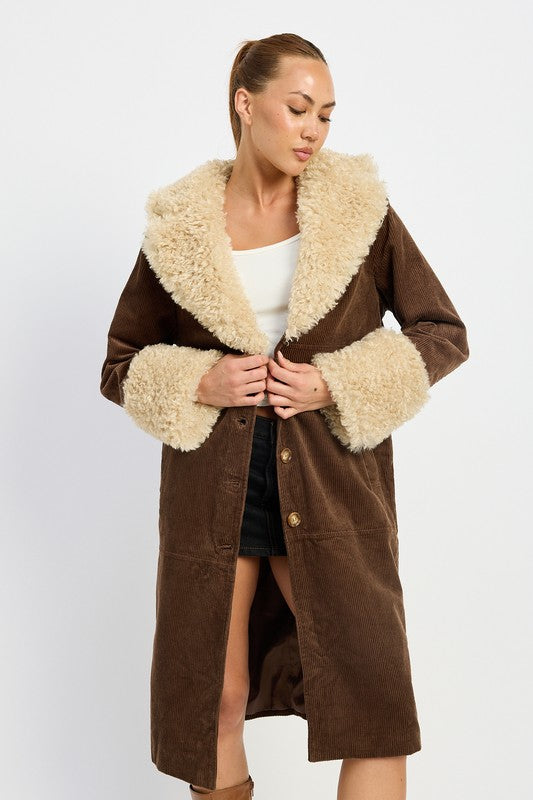 FAUX FUR MID TRENCH COAT-2 COLORS