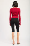 LONG SLEEVE RIBBED TOP WITH BOW DETAIL-2 COLORS