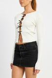 LONG SLEEVE RIBBED TOP WITH BOW DETAIL-2 COLORS