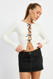 LONG SLEEVE RIBBED TOP WITH BOW DETAIL-2 COLORS