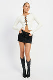 LONG SLEEVE RIBBED TOP WITH BOW DETAIL-2 COLORS