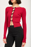 LONG SLEEVE RIBBED TOP WITH BOW DETAIL-2 COLORS