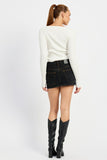 LONG SLEEVE RIBBED TOP WITH BOW DETAIL-2 COLORS