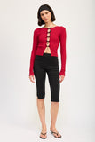 LONG SLEEVE RIBBED TOP WITH BOW DETAIL-2 COLORS