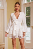 Crochet Bottom Trimmed Red Flare Mini Dress- Beige or White