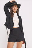 BELTED LONG SLEEVE ZIPPERED SUEDE MOTO JACKET-3 COLORS