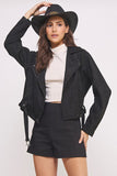 BELTED LONG SLEEVE ZIPPERED SUEDE MOTO JACKET-3 COLORS