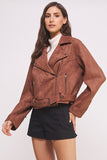 BELTED LONG SLEEVE ZIPPERED SUEDE MOTO JACKET-3 COLORS