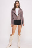 BELTED LONG SLEEVE ZIPPERED SUEDE MOTO JACKET-3 COLORS