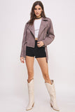 BELTED LONG SLEEVE ZIPPERED SUEDE MOTO JACKET-3 COLORS