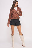 BELTED LONG SLEEVE ZIPPERED SUEDE MOTO JACKET-3 COLORS