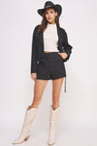 BELTED LONG SLEEVE ZIPPERED SUEDE MOTO JACKET-3 COLORS