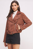 BELTED LONG SLEEVE ZIPPERED SUEDE MOTO JACKET-3 COLORS