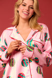 Pink Satin Christmas Ornaments Prints Pajama Set- PreOrder