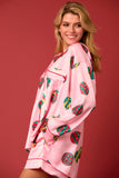 Pink Satin Christmas Ornaments Prints Pajama Set- PreOrder