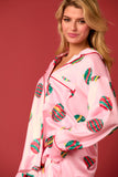 Pink Satin Christmas Ornaments Prints Pajama Set- PreOrder