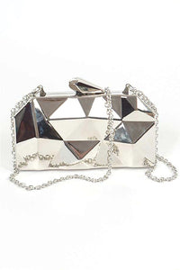 Shinny Iconic Edgy Box Clutch-2 Colors