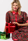 Christmas Plaid Print Silky Organza Midi Dress- PreOrder