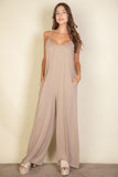 Spaghetti Strap Solid Wide Jumpsuit-3 Colors