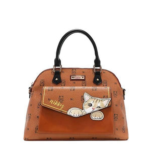 Authentic Nicole Lee  "Nikky Meow" Dome Bag- Brown