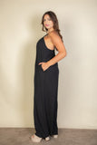 Plus Size Spaghetti Strap Solid Wide Jumpsuit-3 Colors