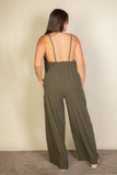 Plus Size Spaghetti Strap Solid Wide Jumpsuit-3 Colors