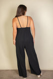 Plus Size Spaghetti Strap Solid Wide Jumpsuit-3 Colors