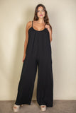 Plus Size Spaghetti Strap Solid Wide Jumpsuit-3 Colors