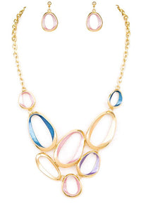 Mix Color Enamel Ring Statement Necklace Set-3 Colors