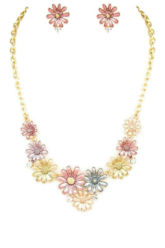 Flower Enamel Collar Necklace Set-2 Colors