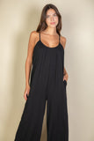 Spaghetti Strap Solid Wide Jumpsuit-3 Colors