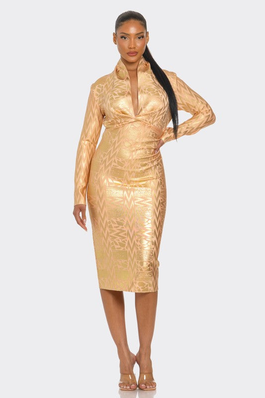 Metallic Zigzag Holiday Bandage Dress- 2 Colors