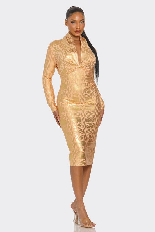 Metallic Zigzag Holiday Bandage Dress- 2 Colors