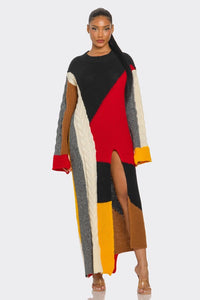 Color-Block Cable Knit Maxi Dress