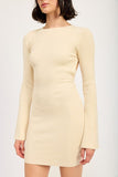 LONG SLEEVE MINI DRESS WITH BACK CUTOUT-2 COLORS