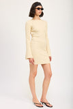 LONG SLEEVE MINI DRESS WITH BACK CUTOUT-2 COLORS