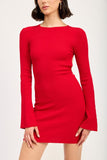 LONG SLEEVE MINI DRESS WITH BACK CUTOUT-2 COLORS