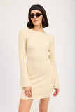 LONG SLEEVE MINI DRESS WITH BACK CUTOUT-2 COLORS