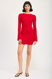 LONG SLEEVE MINI DRESS WITH BACK CUTOUT-2 COLORS