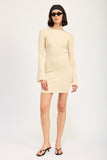 LONG SLEEVE MINI DRESS WITH BACK CUTOUT-2 COLORS