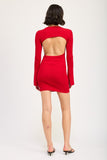 LONG SLEEVE MINI DRESS WITH BACK CUTOUT-2 COLORS