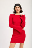 LONG SLEEVE MINI DRESS WITH BACK CUTOUT-2 COLORS