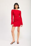 LONG SLEEVE MINI DRESS WITH BACK CUTOUT-2 COLORS