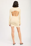 LONG SLEEVE MINI DRESS WITH BACK CUTOUT-2 COLORS