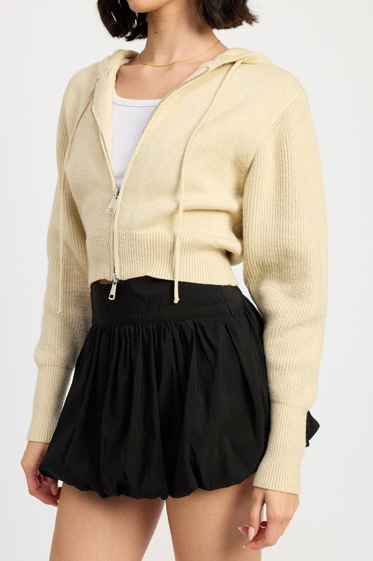 CROPPED HOODIE ZIP UP- 2 COLORS