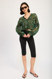 BUTTON FRONT RUFFLED GREEN BLOUSE